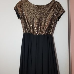 Gold and Black V Back Dress